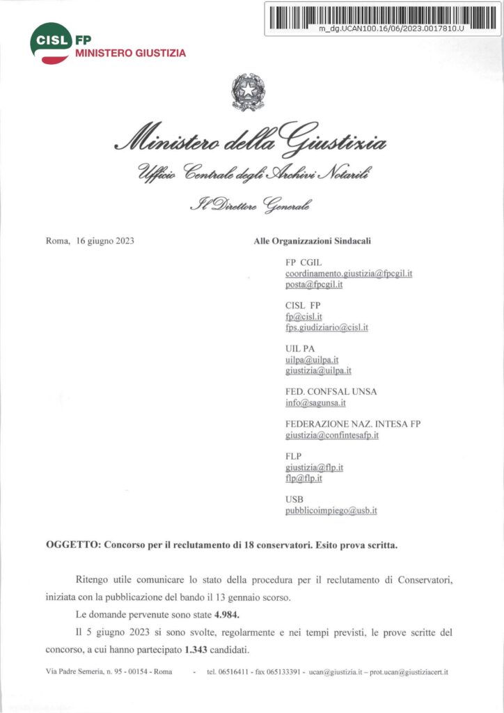 173 CONCORSO PER IL RECLUTAMENTO DI 18 CONSERVATORI ESITO